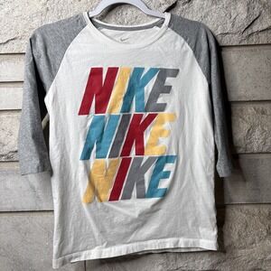 Nike Colorful Logo White Long Sleeve with Gray Sleeves Women's Junior's Size M